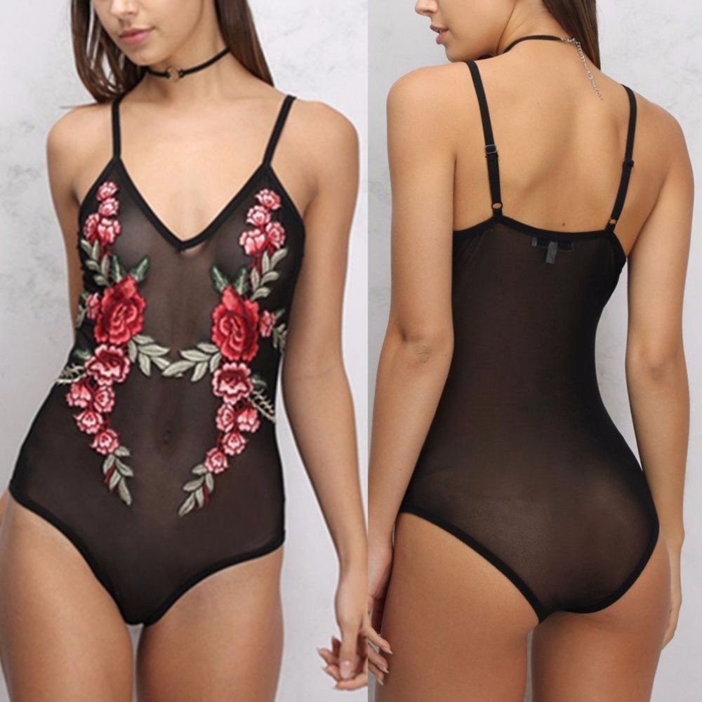Rose Embroidered One Piece Bodysuit